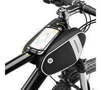 ROCKBROS Borsa Bici da Telaio Impermeabile, Borsa con Porta Cellulare Rotazione a 360° per MTB Bicicletta, Touch Screen 6,5" per iPhone Samsung, 2 Tasche Laterali, Grande Capacità 1,5L, Accessori Bici