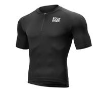 ROCKBROS Maglia Ciclismo con Maniche Corte, Magliette Bicicletta Uomo Estiva Traspirante Antiscivolo Riflettente Asciugatura Rapida, con 3 Tasche, Abbigliamento per MTB Bici da Strada, Nero, L