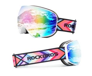 ROCKBROS Maschera da Sci Adulto e Bambini, Ski Goggles per Sci Snowboard, Occhiali per Sciare, Anti-UV, Antiappannamento Antivento, Lenti rivestite, Uomo Donna