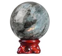 Rockcloud Sfera di labradorite naturale con supporto in resina, sfera di cristallo lucida, scultura decorativa per meditazione Fengshui decorazione per la casa, 6,1 - 7,9 cm