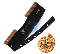 Rocker per pizza con coperchio protettivo con manici in noce con LFGB 14" Large Pizza Rocker Sharp Cutter nero