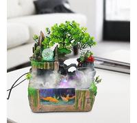 Rockery - Fontana d'acqua per interni Rockery Fountain Zen, cascata per interni, in resina, effetto nebbia, a LED, 30 x 18 x 33 cm, marrone e verde