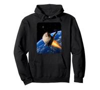 Rocket Cat Che decolla sopra la Terra con Divertente Design a Forma di Gattino Felpa con Cappuccio
