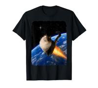 Rocket Cat Che decolla sopra la Terra con Divertente Design a Forma di Gattino Maglietta