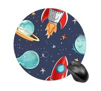 Rocket Clipart Space Ship Tappetino per mouse piccolo tappetino per mouse con base in gomma antiscivolo Comodo tappetino per mouse da gioco per computer portatile rotondo impermeabile per ufficio casa