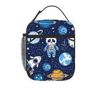 Rocket Giant Panda Astronauta Lunch Box per donne, borsa termica in poliestere per picnic, lavoro, viaggi, spiaggia o escursionismo, borsa termica per il pranzo