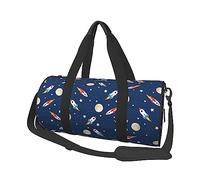 Rocket in Space - Borsone rotondo da viaggio con stampa Rocket in Space, borsa da palestra, borsa da allenamento, nera, taglia unica, Nero , Taglia unica