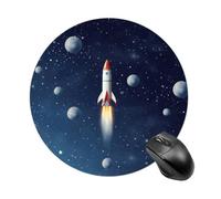 Rocket in Space Mouse Pads Fashion Computer Mouse Mats Lavabile Portatile Rotondo Tappetino per Mouse con Base in Gomma Antiscivolo Tappetino per Mouse per Laptop Casa Ufficio Accessori da Scrivania