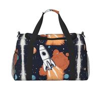 Rocket in Space Print Everyday Use Travel Duffle Bag Borsa da viaggio di grande capacità Borsa da viaggio Elegante borsa funzionale, nero, Taglia unica