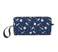Rocket in Space Print Travel Storage Case Portable Cosmetic Pouch Zippered Organizer Bag for Orderly Arrangement