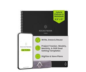 Rocketbook Fusion Quaderno Appunti Digitale - Riutilizzabile Taccuino Digitali A4 Nero A Spirale, Agenda Giornaliera, Planner Settimanale, Penna Cancellabile Pilot Frixion Inclusi, Gadget Tecnologici