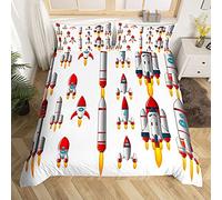 Rockets - Set copripiumino per letto spaziale con motivo a razzo adulti, pianeta, spazio, design nave, biancheria da letto e biancheria ultra morbida, per letto king, cerniera