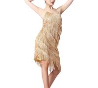 rockible Abito da donna con nappe con paillettes Abito da ballo latino con frange per spettacoli teatrali, oro, m