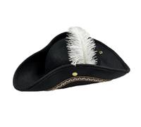 rockible Cappello da Pirata con Piumetta Bianca Margine Ampio Larga Cappello a Punte da Pirata D'effetto Copricapo per Halloween