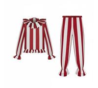 rockible Costume Clown Abito Completo Completo Pagliaccio Due Pezzi Righe Classiche Polsini E a Rouches Poliestere con Elastico Adatto per Halloween Feste Recite Palco Compleanni, XXL