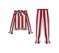 rockible Costume Clown Abito Completo Completo Pagliaccio Due Pezzi Righe Classiche Polsini E a Rouches Poliestere con Elastico Adatto per Halloween Feste Recite Palco Compleanni, S