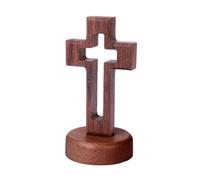 rockible Croce cattolica in legno decorativa, croce cattolica da parete in piedi per mensola, Pasqua, regalo per decorazioni da cappella, Base Rotonda