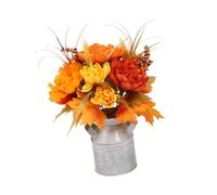 rockible Fiori Artificiali Autunnali Floreale Finto con Vaso Metallo Arrangiamento Da Tavolo Materiale Tessuto Schiuma Adatti a Cucina Salotto Matrimonio Festa, Stile B