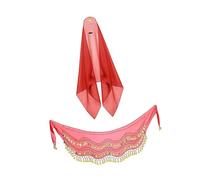 rockible Gonna di Danza della Pancia Dance Wrap Belly Dance Costume Belly Dance Dance Hip Belt And Head Scarf for Clubom Ballroom Party, Rosso