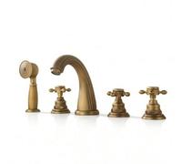 rockible Rubinetto Vintage per Bagno Rubinetto Miscelatore Doccetta Beccuccio Curvo in Metallo Massiccio Set Coordinato con Basi Retrò Controllo Temperatura E, Volantino Antico A Strisce