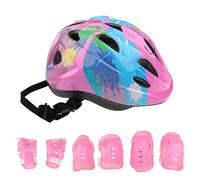rockible Set di Protezioni per Bambini - Ginocchio, Gomito, Polso + Casco Sportivo, Set di Protezioni per Bambini per Pattini a Rotelle, Skateboard, Pattini a, Rosa
