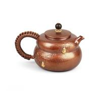 rockible Teiera in Rame con Coperchio Fatto a Mano Bollitore in Rame Resistente Al Calore Utensile da Cucina per Amanti Del Tè, Collezionisti, Teiera A Zucca Con Manico Ad Orecchio