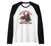 Rockin' Around The Christmas Tree Cowgirl Babbo Natale Cavallo Cavallo Maglia con Maniche Raglan