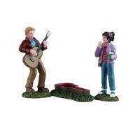 LEMAX Set 3 Personaggi con Chitarra Rockin 'Billy in Resina H6.8x10.9x2.9 cm