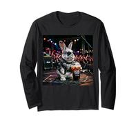 Rocking Bunny Drinking Iced Coffee Meme Rabbit Cute Heavy Me Maglia a Manica