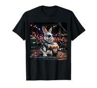 Rocking Bunny Drinking Iced Coffee Meme Rabbit Cute Heavy Me Maglietta