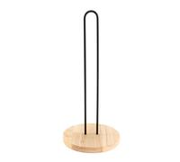 ROCKING GIFTS Portarotolo di carta da cucina, supporto in metallo nero con base in legno marrone, design industriale, 33 cm