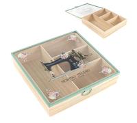 ROCKING GIFTS Scatola da cucito a 4 scomparti: legno, organizer cucito, aghi, filo, bottoni, 24 cm