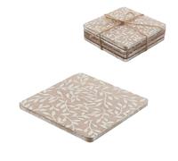 ROCKING GIFTS Set di 4 sottobicchieri quadrati in legno, bianco e marrone, accessori per cucina, caffè e tè, 10 cm