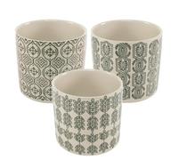 ROCKING GIFTS Set di x3 vasi in ceramica bianca con stampe in verde, ideale per piante da interno ed esterno, 13 cm