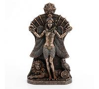 ROCKING GIFTS Statuetta decorativa classica dea Ishtar dell'amore della bellezza e della fertilità, con leone e gufo, resina effetto bronzo antico, scultura mitologia babilonese, 20 cm