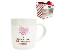 ROCKING GIFTS Tazza Mug in ceramica in confezione regalo, San Valentino in spagnolo, cuori bianchi e rossi, 360 ml