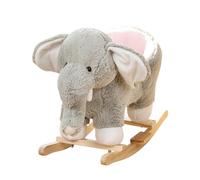 Rocking Horse Stuffed Ride-on Elephant Rocker Animal Plush Toy Wooden Chair, Soft Stuffed Elephant Rocking Horse for Boys and Girls Christmas/Birthday Gift