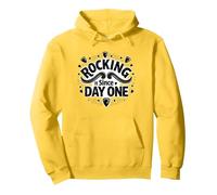 Rocking It Since Day One Retro Music Lovers Citazione Felpa con Cappuccio, Unisex per Adulti, Limone, L