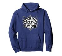 Rocking It Since Day One Retro Music Lovers Citazione Felpa con Cappuccio, Unisex per Adulti, Navy, M
