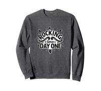 Rocking It Since Day One Retro Music Lovers Citazione Felpa, Unisex per Adulti, Grigio Scuro, XL