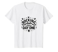 Rocking It Since Day One Retro Music Lovers Citazione Maglietta, Bambini, Bianco, 4 Anni