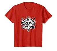 Rocking It Since Day One Retro Music Lovers Citazione Maglietta, Bambini, Rosso, 4 Anni