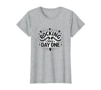 Rocking It Since Day One Retro Music Lovers Citazione Maglietta, Donna, Grigio Melange, XL
