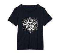Rocking It Since Day One Retro Music Lovers Citazione Maglietta, Donna Plus-Size, Nero, 1X