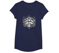Rocking It Since Day One Retro Music Lovers Citazione Maglietta, Ragazze, Navy, S