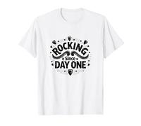 Rocking It Since Day One Retro Music Lovers Citazione Maglietta, Uomo, Bianco, S