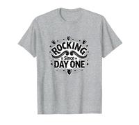 Rocking It Since Day One Retro Music Lovers Citazione Maglietta, Uomo, Grigio Melange, L