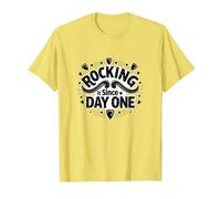 Rocking It Since Day One Retro Music Lovers Citazione Maglietta, Uomo, Limone, L