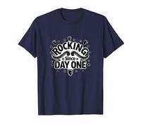 Rocking It Since Day One Retro Music Lovers Citazione Maglietta, Uomo, Navy, XL