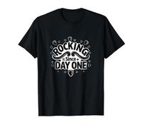 Rocking It Since Day One Retro Music Lovers Citazione Maglietta, Uomo, Nero, 4XL